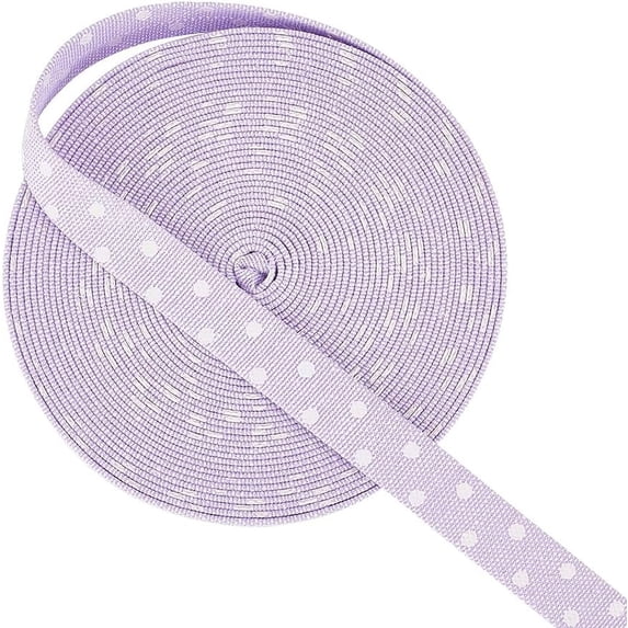 10Yards Polka Dot Ribbons 3/8 inch Polycotton Ribbons Lilac with White Dots Cloth Strip Craft Ribbon