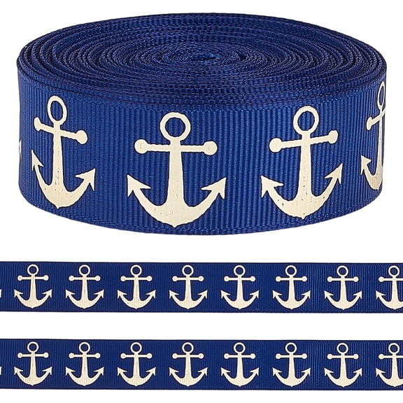 10Yards Polyester Ribbons Anchor Pattern Webbing Strap for Bag Handles Replacement Blue 7/8 inch(22mm) for DIY