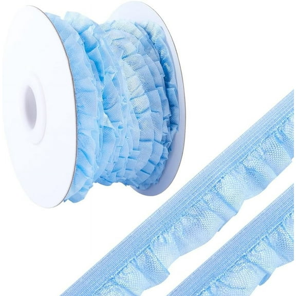 10Yards Ruffled Elastic Trim Sky Blue Tulle Trim Fabric Stretch Ruffle Ribbon Pleated Trim Scallop Edge Trim