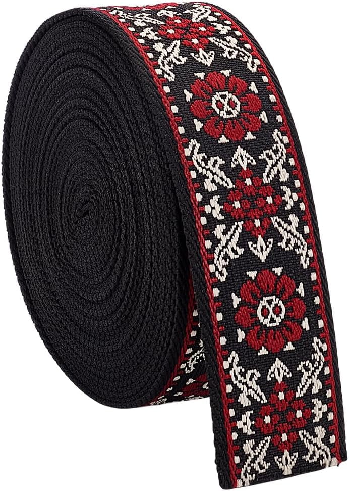 10Yards Vintage Jacquard Webbing Trim 2inch Embroidered Ribbon Boho Lace Trim Ethnic Floral Embroidery Webbing for DIY Clothing Accessories Sewing Crafting Home Decor
