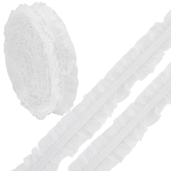 10Yds Elastic Stretch Lace Trim 1 Inch White Double Ruffle Pleated Satin Organza Gathered Mesh Chiffon Lace Edge Fringe Trimmings Ribbon