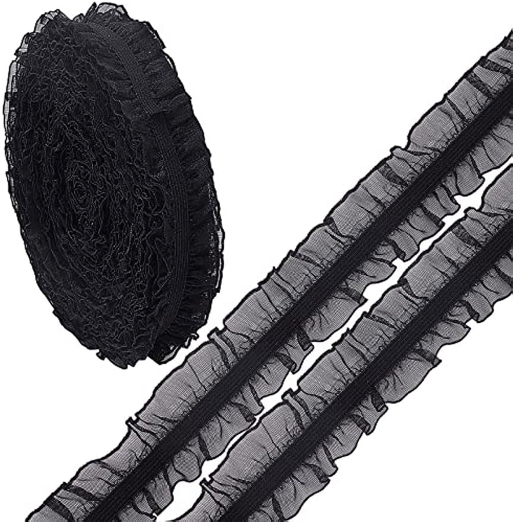 Stretch Organdy Ribbon 10Yds Organza Ruffled Pleated Lace Fabric Trim Ribbon 1 inch 25mm Black ...