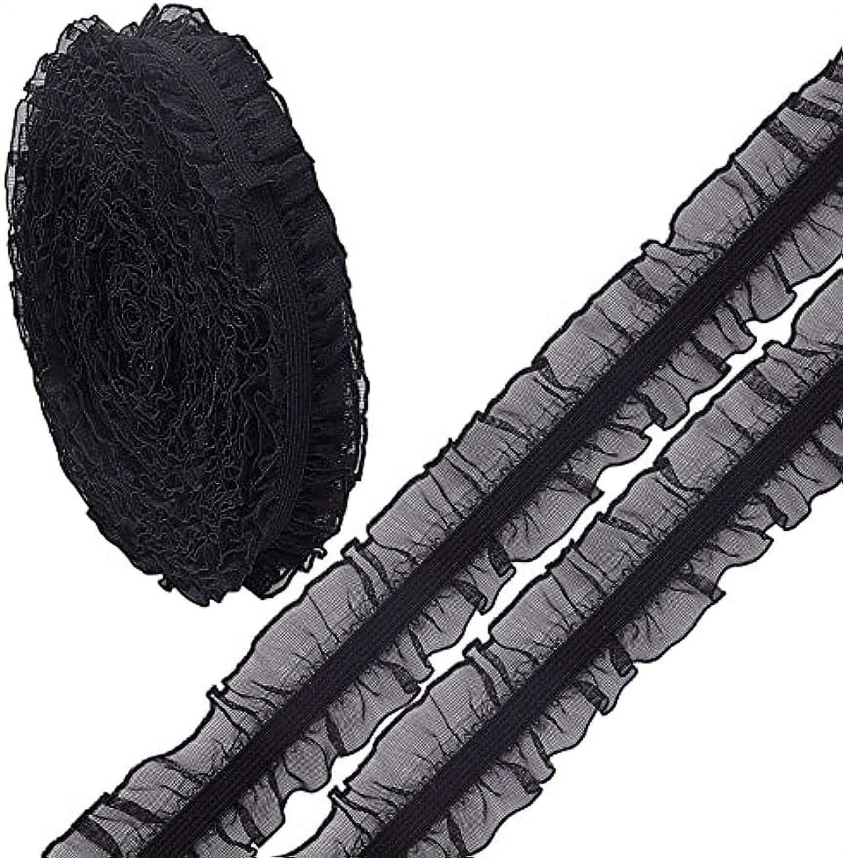 10Yds Organza Ruffled Pleated Lace Fabric Trim Ribbon 1 inch 25mm Black ...