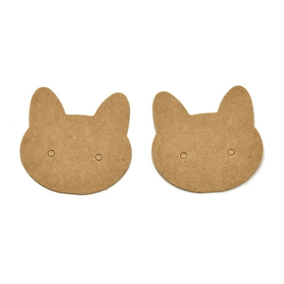 10bags 100pcs Cat Shaped Kraft Paper Earring Display Cards BurlyWood 3.5x3.5x0.03cm Hole: 2mm
