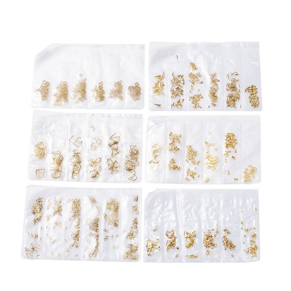 10bags Brass Cabochons Brass Computer Patch Nail Art Decoration Accessories Mixed Shapes Round & Moon & Heart Golden 2~10x2~8x1~1.5mmDIY