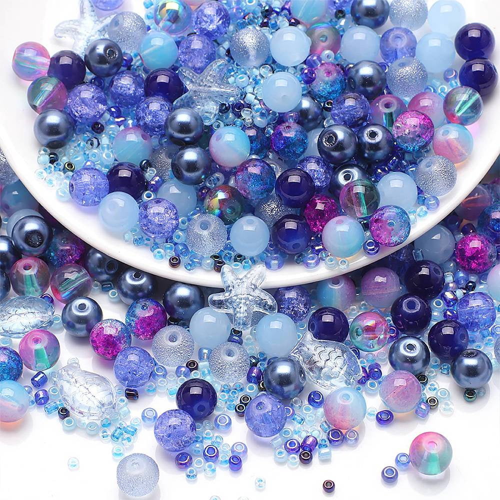 10bags Glass Beads Round & Starfish & Fish & Rondelle Mixed style Dark Blue 2~14x2~10x1~8.5mm Hole: 0.8~1.5mm