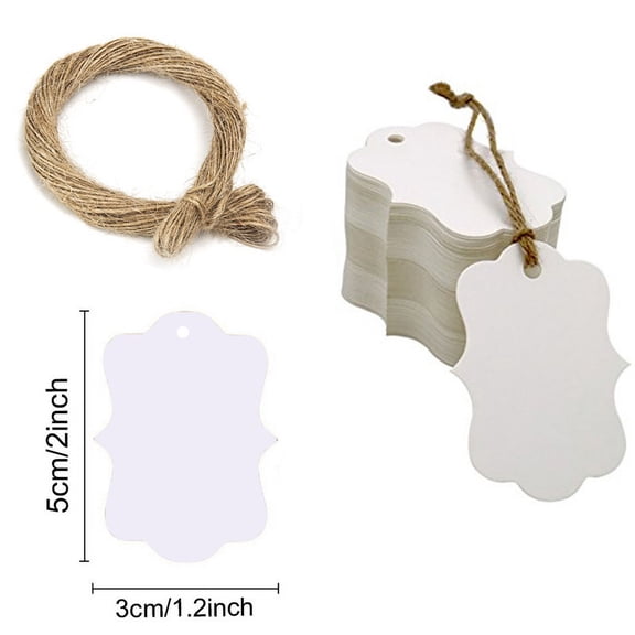10bags Kraft Paper Gift Tags Hange Tags with Hemp Rope for Arts Crafts and Food White Tag: 5x3cm 101pcs/bag