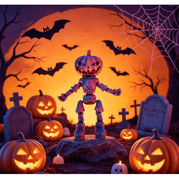 10cm & 17cm 3D Printed Pumpkin Figurine, Movable Joint Pumpkin Man Statue, 6 Gradient Color Halloween Tabletop Ornament, Adjustable Pose Festival Gift For Home Collectors