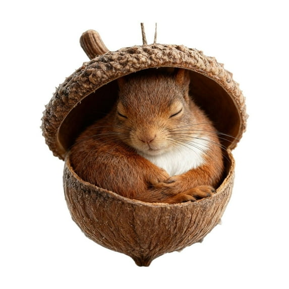 10cm/4 Inches Handcrafted Forest Acorn Animal Ornament – Cute Sleeping Small Animal (Bunny/Squirrel/Hedgehog) Decor for Christmas Tree, Tabletop & Year-Round Home Decoration