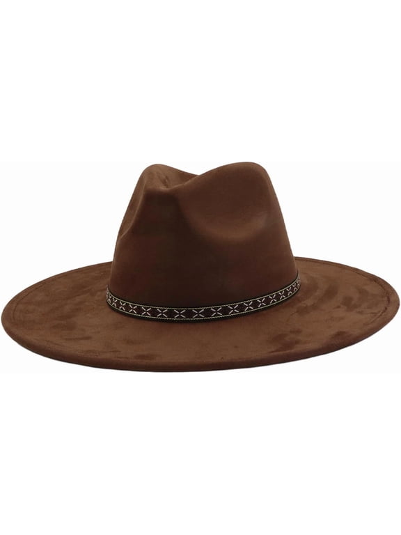10cm Big Wide Brim Fedora Hats for Women Men Western Suede Large Panama Hat Outdoor Caps