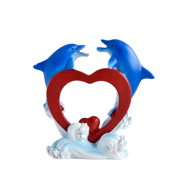 10cm Dolphin Heart Resin Figurine - Ocean Theme Desk Decor for Shelf/Tabletop Handcrafted Resin Statue for Living Room/Bedroom(1PC)