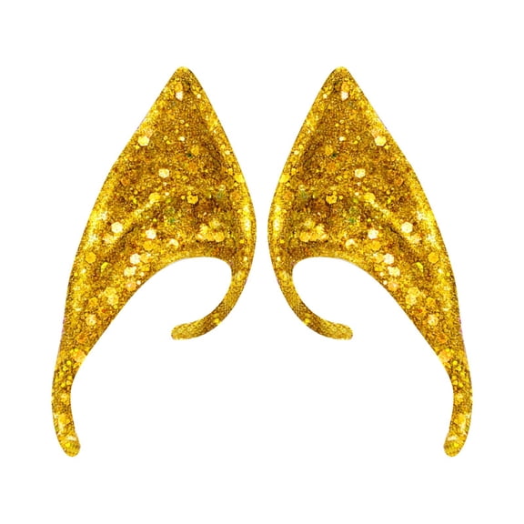 10cm Glitter Gold Pixie Elf Ears Accessories, Latex Pointed Fairy Elf Ears, Halloween Costume Party Photo Shoot Cos Prop for Fairy Devil Alien Makeup