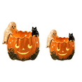 thumbnail image 1 of 10cm Halloween Tea Light Candle Holders, Votive Candle Holders | Gold Interior Black Jack O Lantern Tealight Holders, Spooky Pumpkin Face Halloween Table Decor, 1 of 7