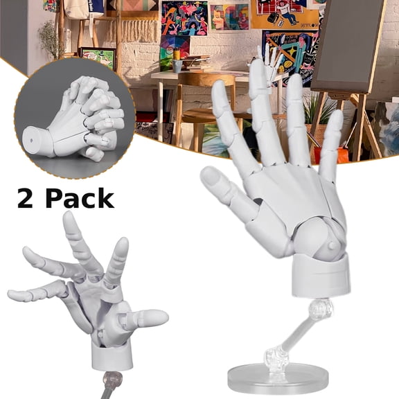 2 Pack 10cm Poseable Articulated Artist Hand Model, Posable Movable Joint Drawing Mannequin Hand, Realistic Proportion Art Reference Hand for Sketching Painting Drafting