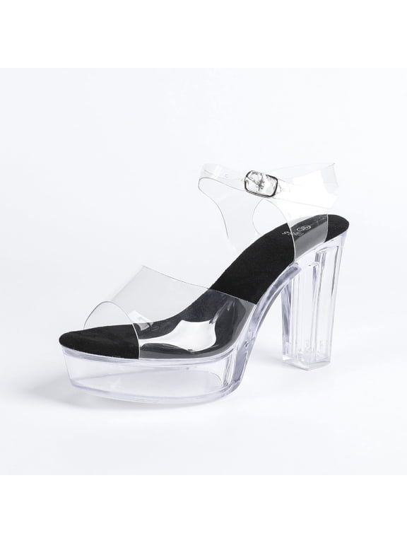 10cm Women's BLACK Extreme High Heel Sandals, Crystal Non-Slip Waterproof Sole Platform Stilettos, Professional Shoes for Nightclub Work Runway Show Pole Dancing, LFD-19866-1