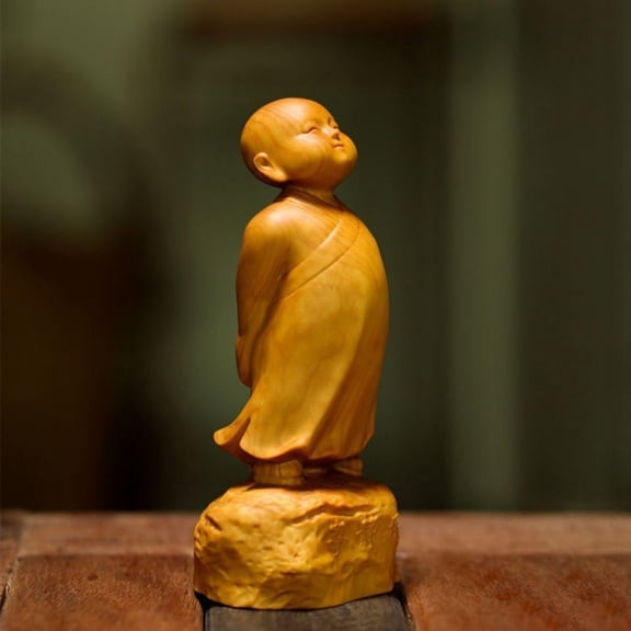 10cm Wood Carved Zen Monk Buddha Statue Handmade Tea Pet Meditation Figurine Table Ornament