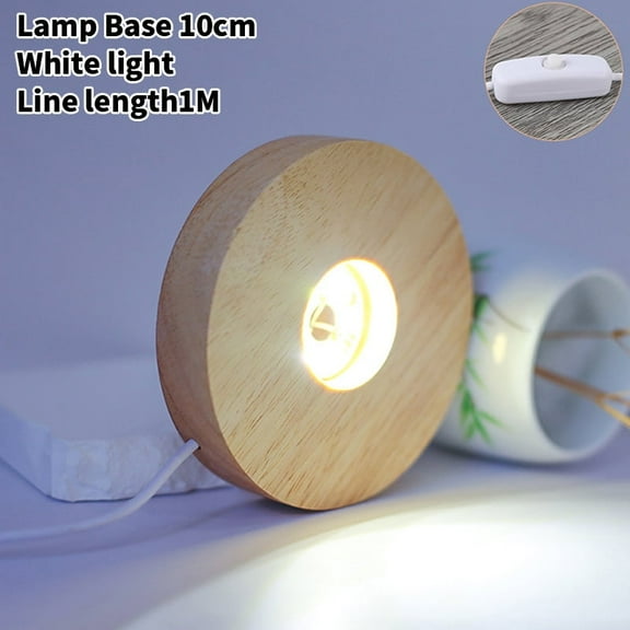 10cm Wood Light Base Rechargeable Wooden LED Light Rotating Display Stand Lamp Holder Lamp Base Art with Power adapter