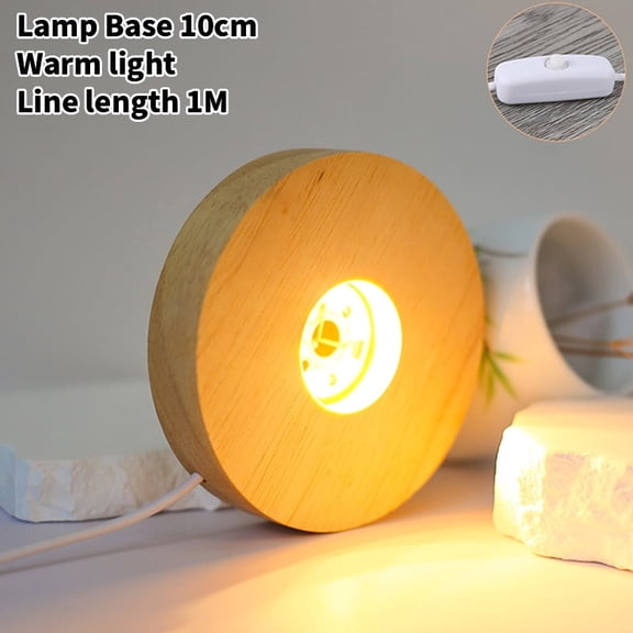 10cm Wood Light Base Rechargeable Wooden LED Light Rotating Display Stand Lamp Holder Lamp Base Art with Power adapter