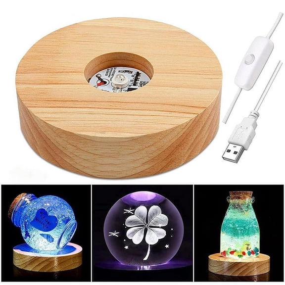10cm Wood Light Base Wooden LED Light Rotating Display Stand Lamp Holder