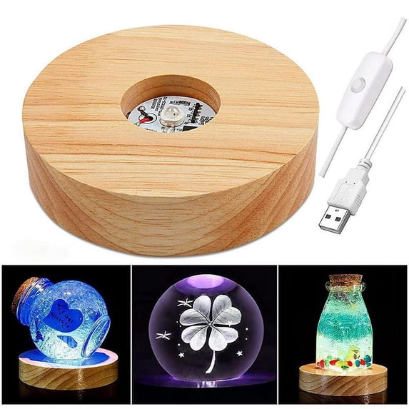10cm Wood Light Base Wooden LED Light Rotating Display Stand Lamp Holder
