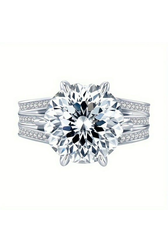 10ct 925 Sterling Silver Round Cut Women Moissanite Ring, Christmas Gift, Jewelry Accessories For Women, Birthday Souvenir Gift