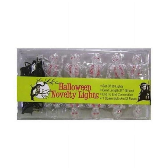 10ct Clear Skeleton Halloween Novelty Mini Lights - 8' Black Wire