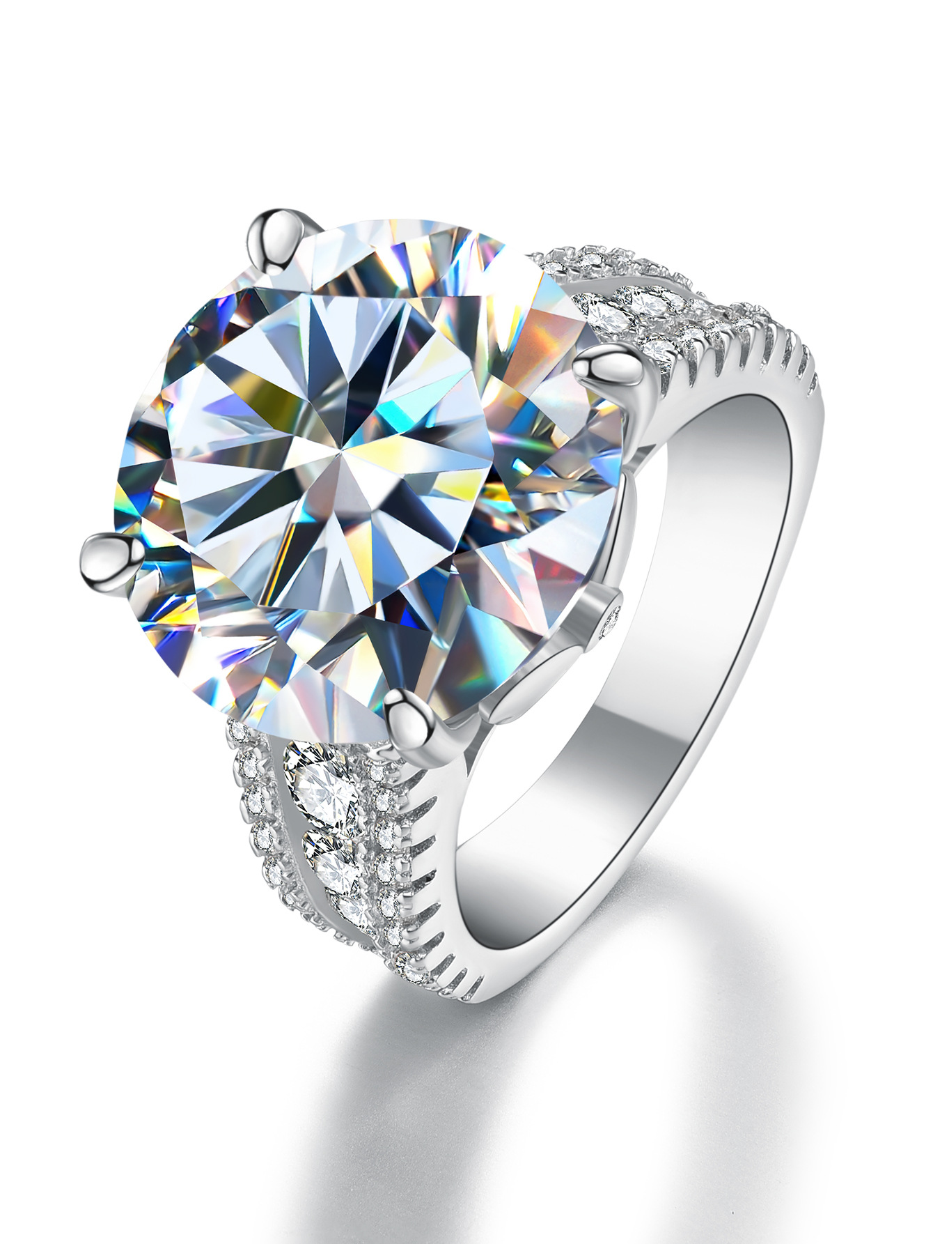 10ct D Color Moissanite Rings for Women Round Cut VVS1 Diamond Rings 4-Prong Moissanite Engagement Wedding Rings for Women Wife Gifts with Certificate
