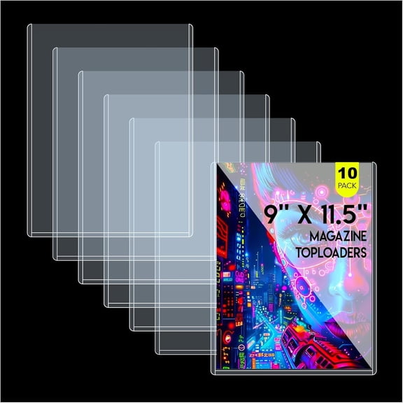 10ct Magazine Toploaders, Ultra Durable 9X11.5 Protectors for Magazine, Measuring 7mm in Thickness, Crystal Clear PVC, Dustproof, Archival-Safe for Magazine Display