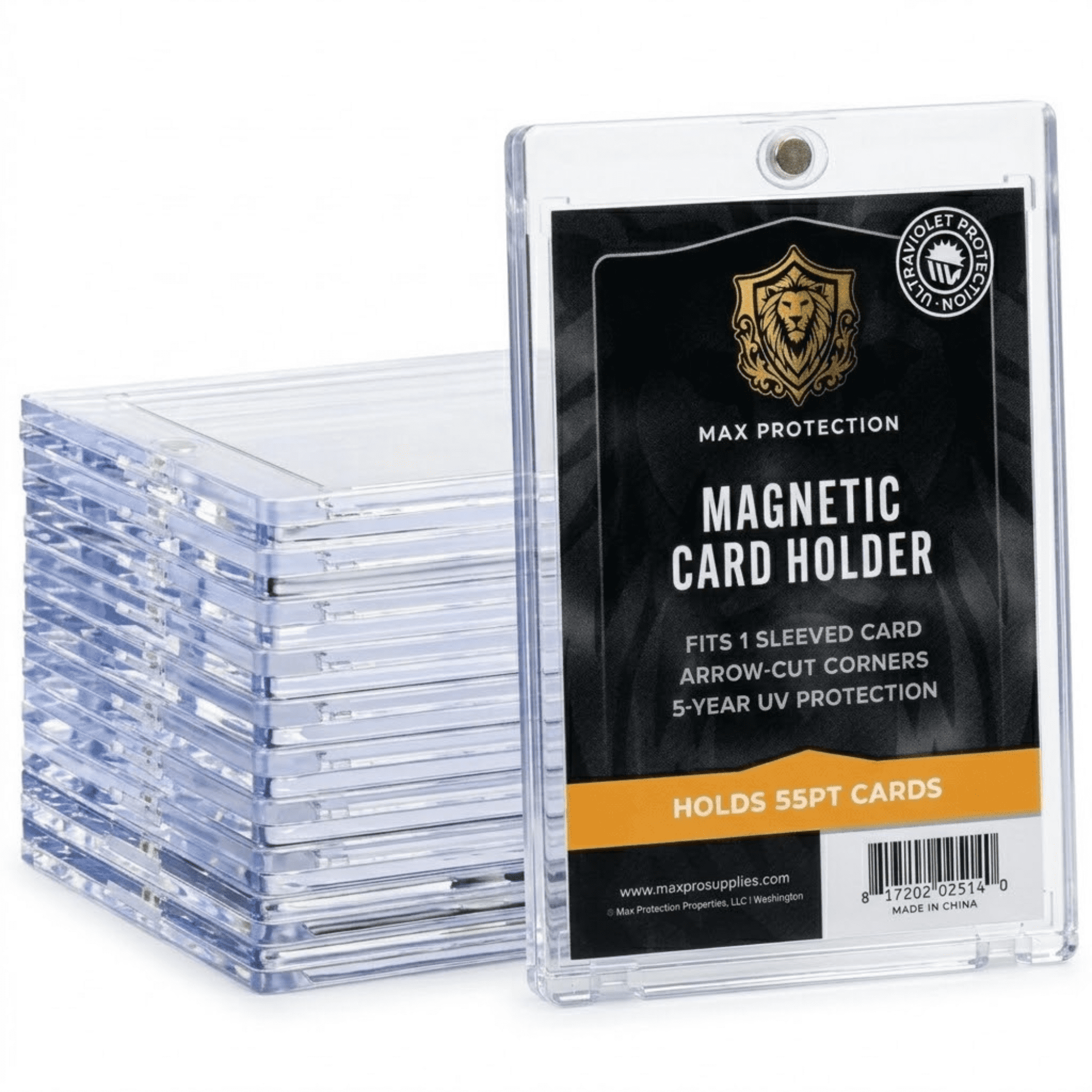 Max Protection Magnetic Card Holder for Sleeved Cards – 10-Pack 55pt Ultra-Clear Cases – Hard Plastic Card Sleeves Holders, UV Protector Case - Fits Standard Sports Baseball Trading Cards