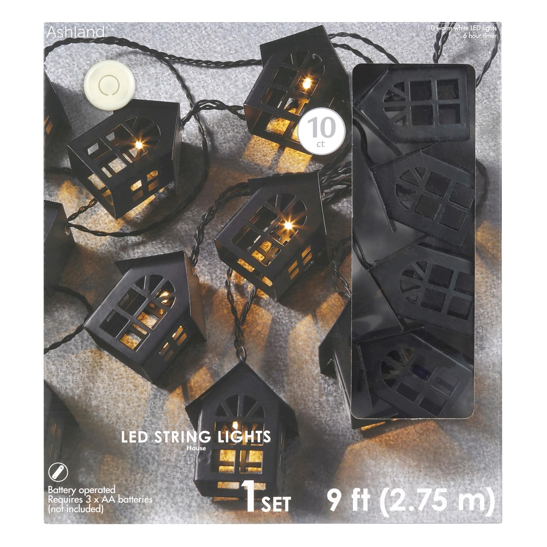 10ct. Warm White LED Black House String Lights by Ashland®