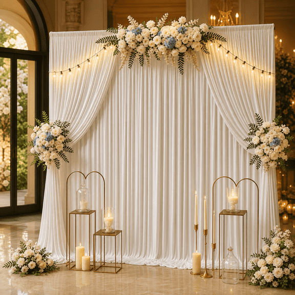 10ft12ft Beige Backdrop Curtain 2Panel WrinkleResistant Polyester Curtain for Wedding, Birthday Party, and Event Photography