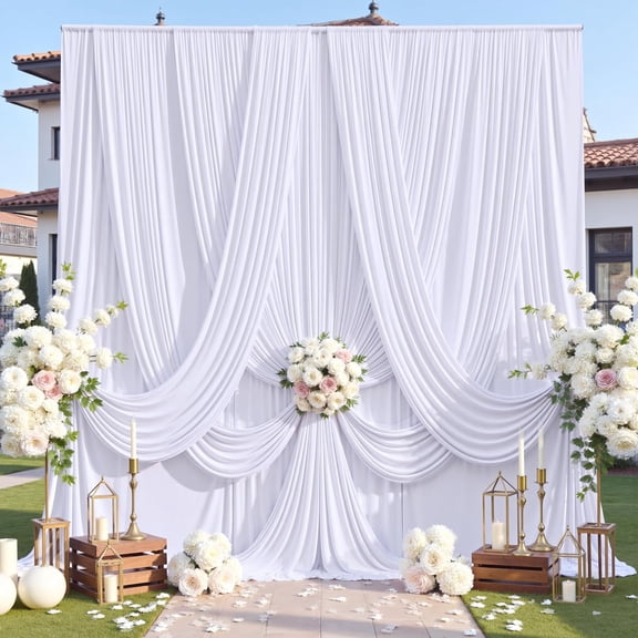 10ft12ft Wrinkle Free White Backdrop Curtain for Wedding Parties,2 Panels 512ft Long Silky Polyester Fabric Drapes Photo Back Drop Drapery Birthday Baby Shower Photography Background