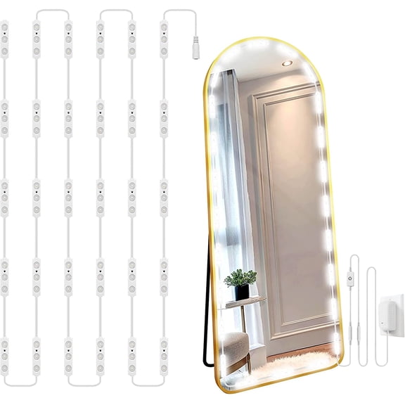 10ft With 14ft Hollywood Glam LED Vanity Lights Kit, Dimmable Lights for Bathroom Wall Mirror Lighting, Plug-in With Power Supply (Mirror Not Included)