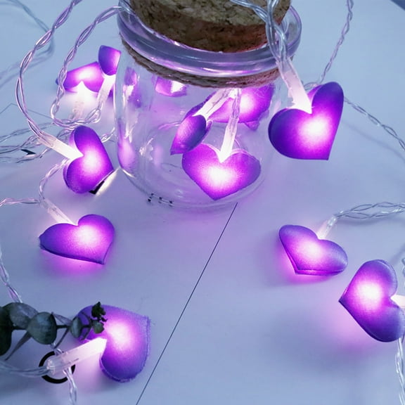 10ft 20 LED Purple Heart String Lights, Valentine's Day Fairies Lights, Indoor Outdoor Decorative Light, Battery Powered, for Patio Garden Party Wedding Home Bedroom Decoration