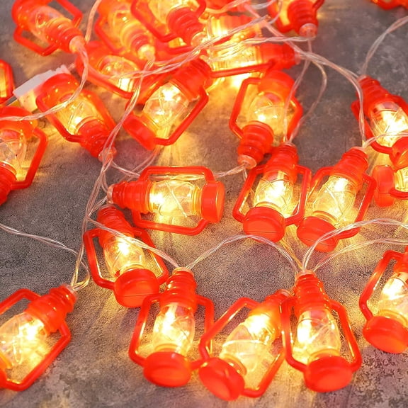 10ft 20 LED Red Lantern String Lights Mini Kerosene Lamp for Indoor Outdoor Patio Garden Holiday Home Ramadan Wedding Party Christmas Tree New Year Decorations (Warm White Light)