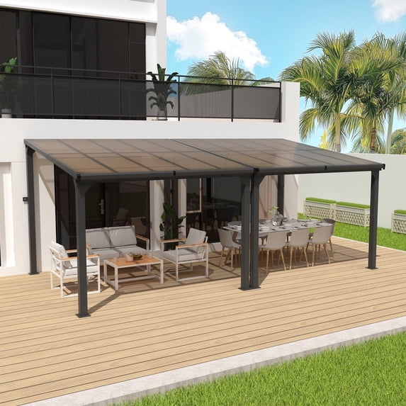 10ft.×20ft. Hardtop Outdoor Gazebo Pergola Aluminum Framed with Sloping Pitched Roof for Garden, Patio