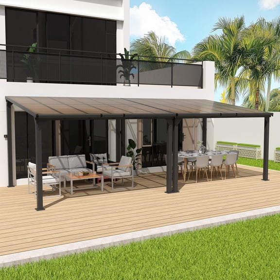 10ft.×24ft. Hardtop Outdoor Gazebo Pergola Aluminum Framed with Sloping Pitched Roof for Garden, Patio