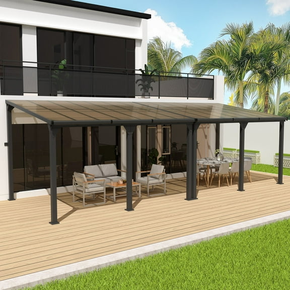 10ft.×28ft. Hardtop Outdoor Gazebo Pergola Aluminum Framed with Sloping Pitched Roof for Garden, Patio