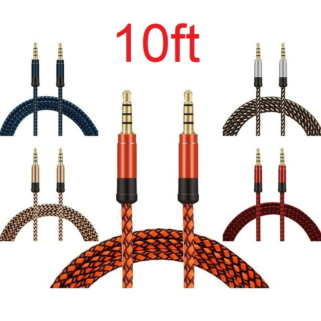 10ft 3.5mm GoldPlated Braided Audio Stereo Cable AUX Cord Long for