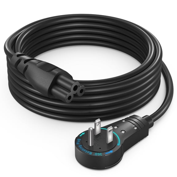 10ft 3-Prong AC Laptop Power Cord with 360° Rotating Plug Universal 125V Power Cable for Dell, HP, Lenovo, Asus, Acer, Sony Laptops, Monitors, Printers, and Scanners NEMA 5-15P to C5 UL Approved