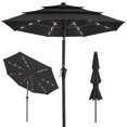 thumbnail image 1 of 10ft 3-Tier Solar Patio Umbrella, Outdoor Market Sun Shade for Balcony, Backyard, Deck, Poolside w/ 24 LED Lights, Tilt Adjustment, Easy Crank, 8 Ribs - Black, 1 of 5