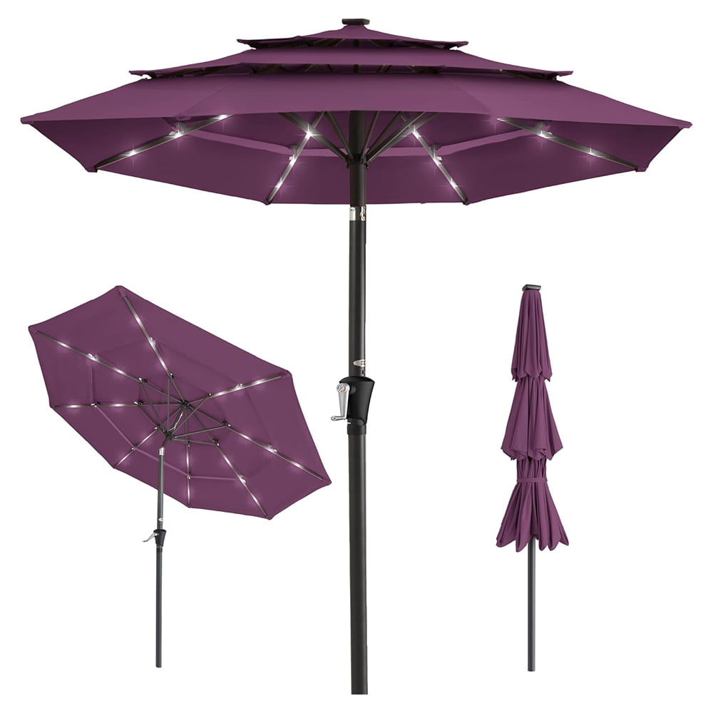 10ft 3Tier Solar Patio Umbrella, Outdoor Market Sun Shade for Backyard