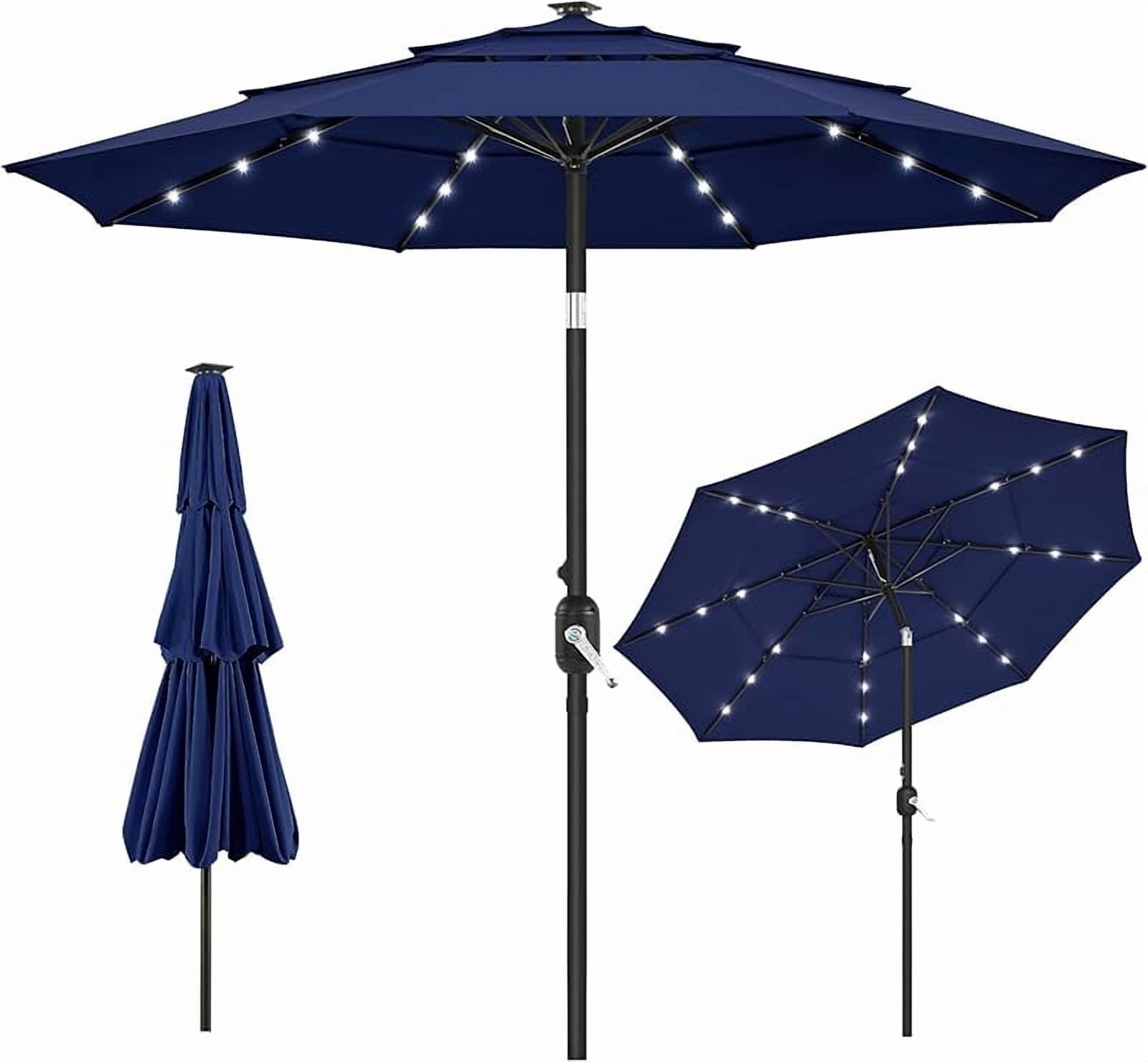 10ft 3-Tier Vented Solar Patio Umbrella, Table Outdoor Market Umbrella ...