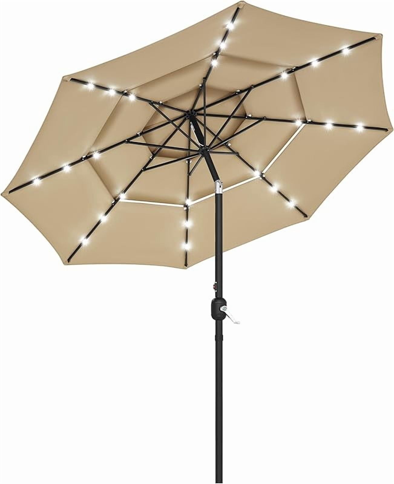 10ft 3-Tier Vented Solar Patio Umbrella, Table Outdoor Market Umbrella ...