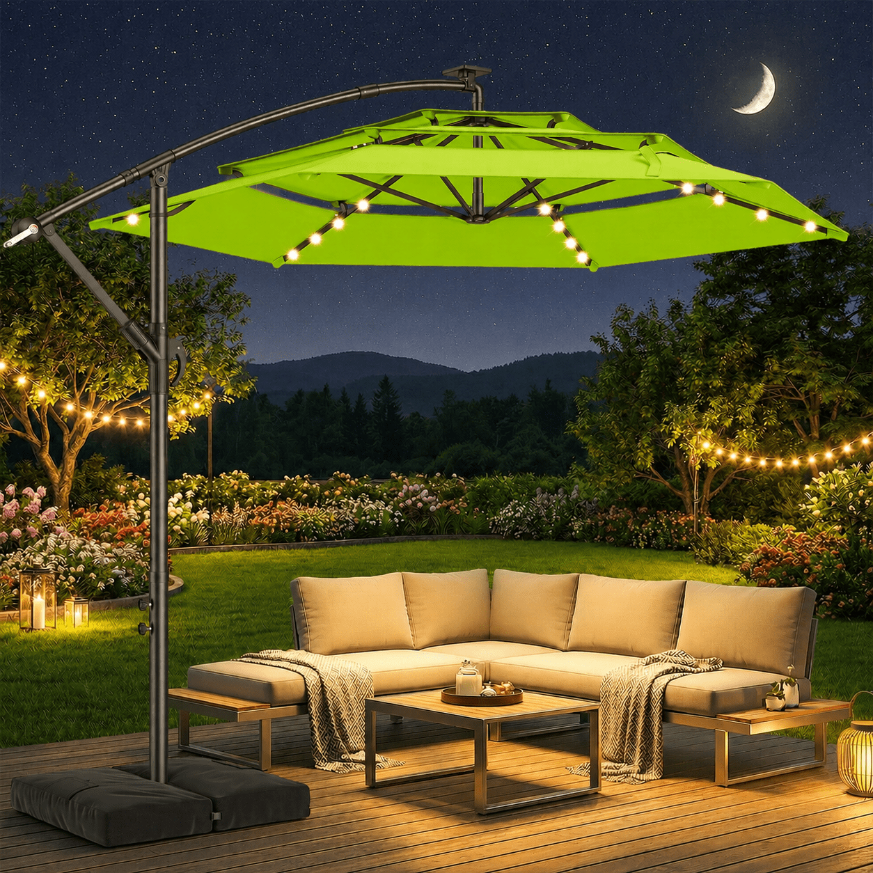 10' solar patio umbrella Tan 10 Ft Outdoor Powered Led Lighted Sun Shade Market Waterproof 8 Ribs Umbrella With Crank And Cross Base For Garden Deck Experience the finest in outdoor and patio shading with this 10 ft Garvee 10' Solar Lights Offset