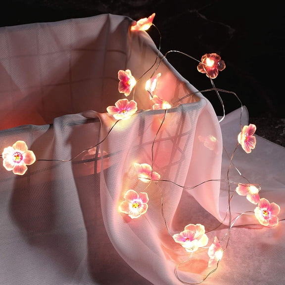 10ft 30 LEDs Flower String Lights Fairy 3D Cherry Blossom String Lights Wire Battery Powered String Lights for Valentine's Day Wedding Nursery Girls Bedroom Decoration