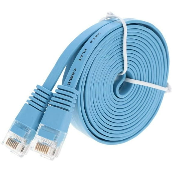 10ft (3M) Cat6 Flat Ethernet Cable 10 Feet (3 Meters) Gigabit Lan Network Cable RJ45 High Speed Patch Cord for Xbox, PS4, PS3, Modem, Router, LAN, Switch Compatible Cat5e/Cat6 Network, Blue (5 Pack)