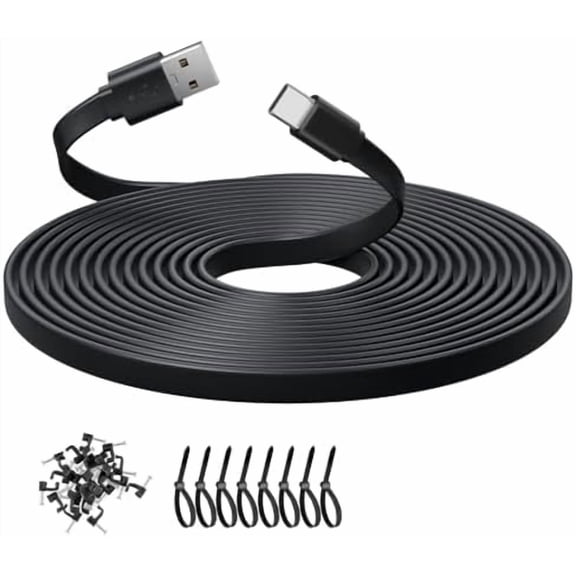 10ft 3M Flat Type USB C Cable, Charging and Data Sync, USB A to USB C Power Charging Cord for Home Security Cameras, Phones, Switch Pro Controllers and More Devices-Black