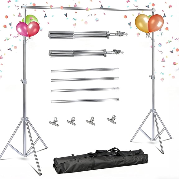 10ft Adjustable Backdrop Stand Kit, Heavy-Duty Photography Background Support System with Clamps & Carry Bag, Photo Video Studio Backdrop Stand for Parties, Weddings, Green Screen & Banner Display