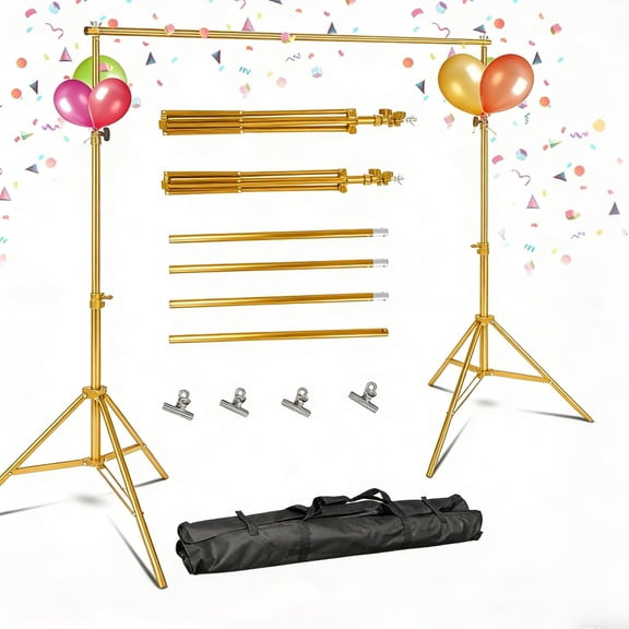 10ft Adjustable Backdrop Stand Kit, Heavy-Duty Photography Background Support System with Clamps & Carry Bag, Photo Video Studio Backdrop Stand for Parties, Weddings, Green Screen & Banner Display